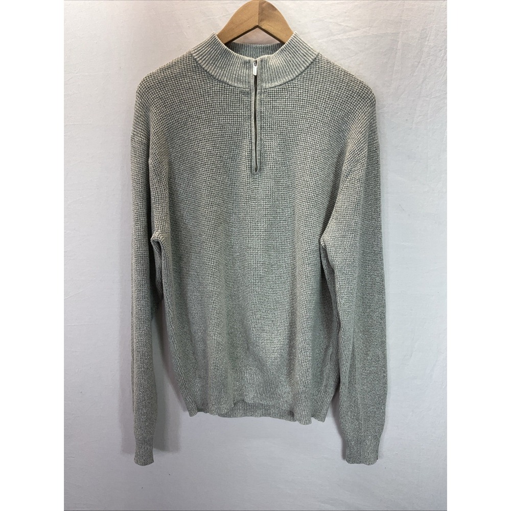Peter Millar 1/4 Zip Pullover Heather Gray Waffle Knit Wool Blnd Sweater Golf XL